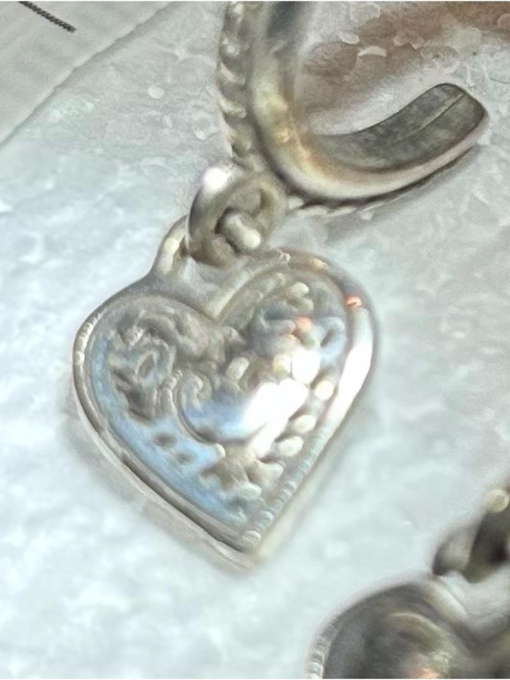 Brighton Silver Heart Drop Hoop Earrings - - Picture 2 of 2